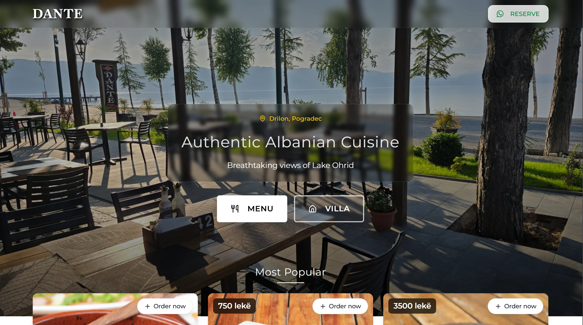 Screenshot of Dante Restaurant